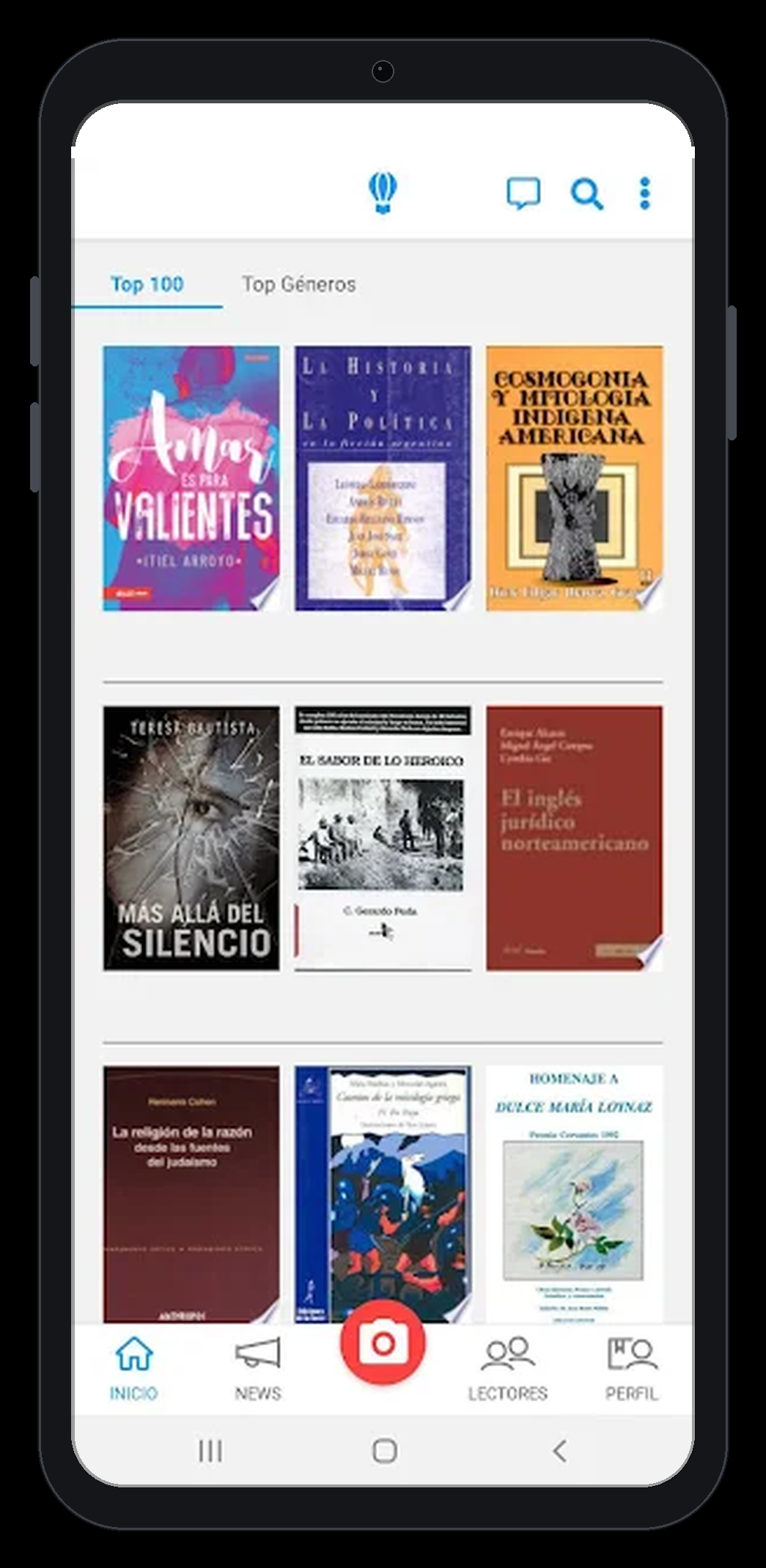 Captura de pantalla: top 100 libros más populares