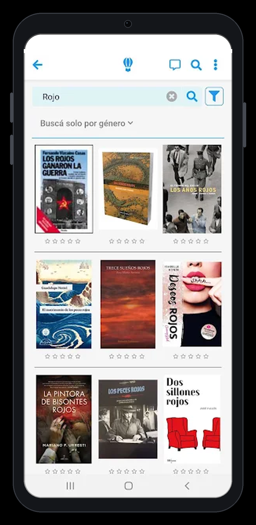 Captura de pantalla: búsqueda de libros por título o autor