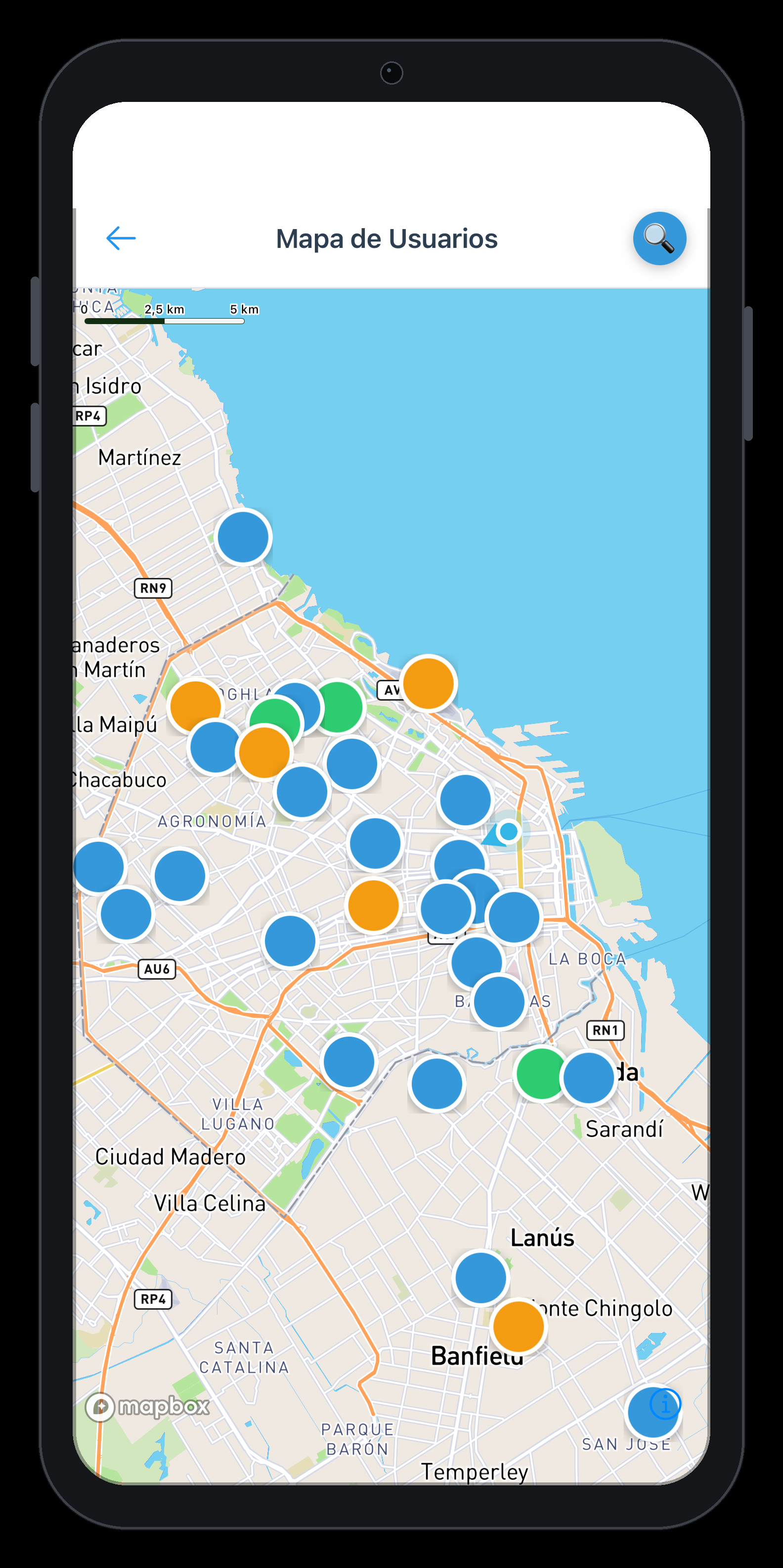 Captura de pantalla: mapa de usuarios con pines de libros